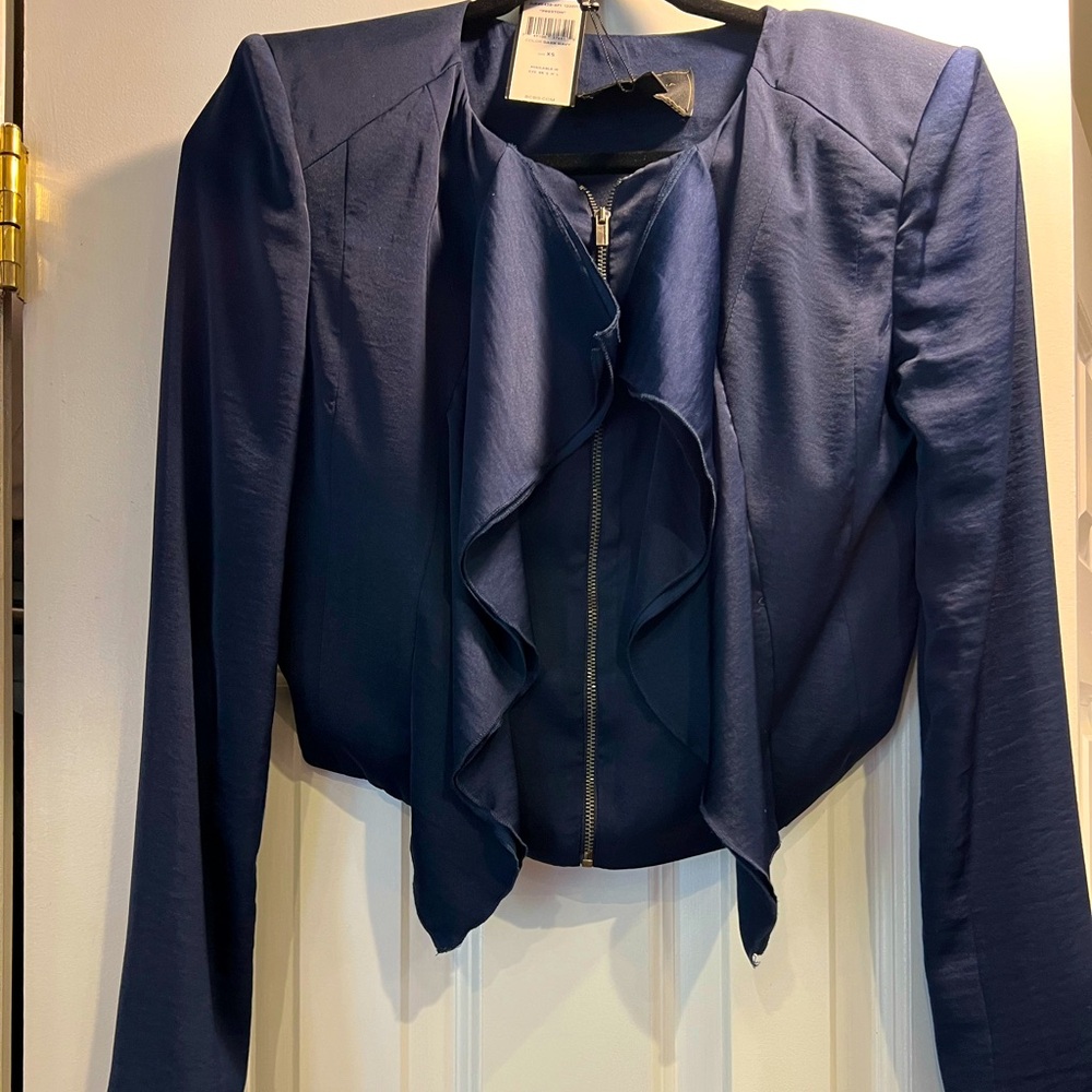NWT cropped silk/knit combo blazer